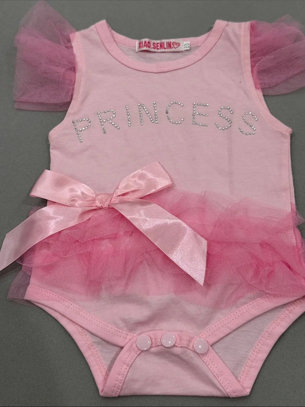 Pink Baby Tutu Bodysuit with 'PRINCESS' Rhinestones